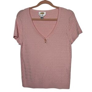 Talbots Light Pink Textured Knit Top Short Sleeve Pima Cotton Soft Girl Coquette